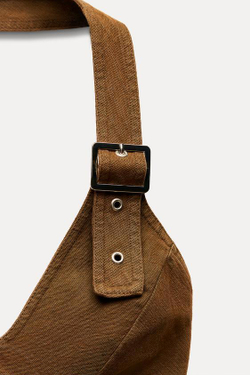 ZARA ТОП С ГОРЛОВИНОЙ ХАЛТЕР И ПРЯЖКОЙ, КОРИЧНЕВЫЙ