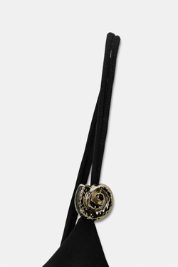 ZARA БОДИ ИЗ ПОЛИАМИДА С МЕТАЛЛИЧЕСКОЙ ДЕТАЛЬЮ, ЧЕРНЫЙ