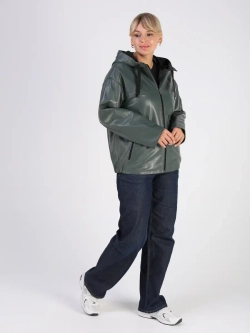 Кожаная куртка демисезонная с капюшоном короткая