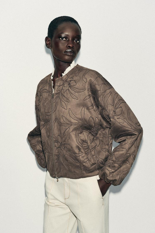 ZARA БОМБЕР С ВЫШИВКОЙ ПОД ЗАМШУ, ХАКИ