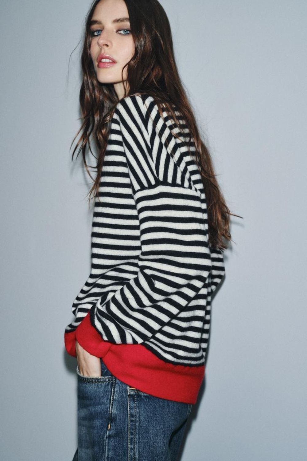 ZARA СВИТЕР ИЗ 100% ШЕРСТИ В ПОЛОСКУ, КРАСНЫЙ/ЧЕРНЫЙ