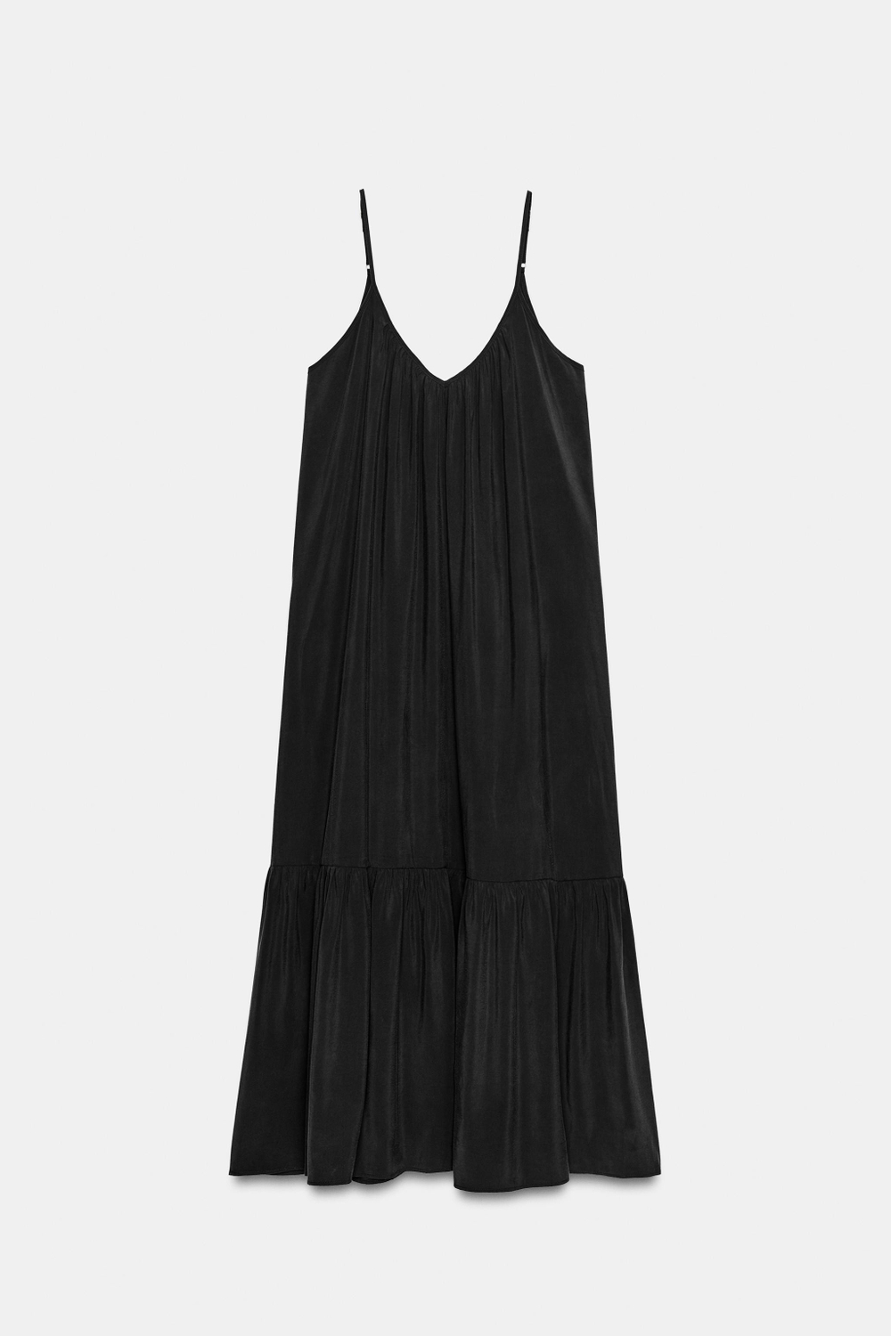 ZARA СТРУЯЩЕЕСЯ ПЛАТЬЕ МИДИ С ВОЛАНОМ, ЧЕРНЫЙ