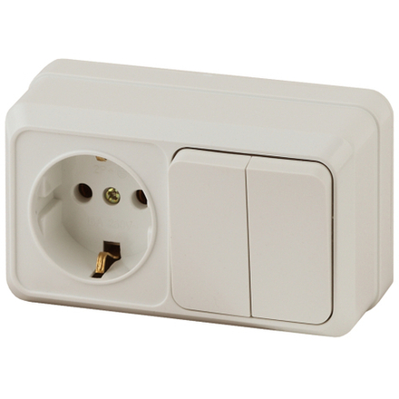 Блок розетка с выключателем Intro Quadro 2-702-02 двойным горизонтальный 10-16-А-250В IP20 ОУ слоновая кость