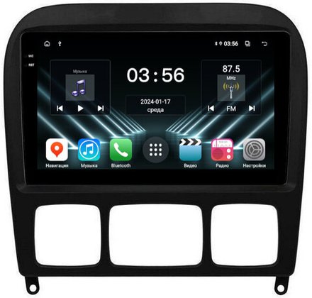 Магнитола для Mercedes-Benz S W220 1998-2005 (рамка черная) - FarCar DX220M монитор 9.5" IPS на Android 13, 4+64Гб, CarPlay