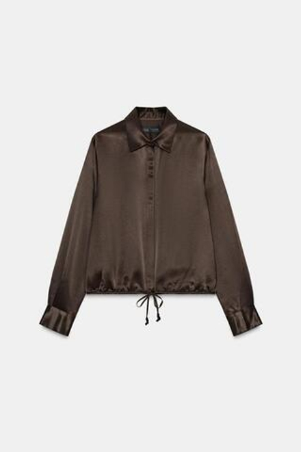 ZARA АТЛАСНАЯ БЛУЗА С ЛЕНТАМИ — ZW COLLECTION, КОРИЧНЕВЫЙ