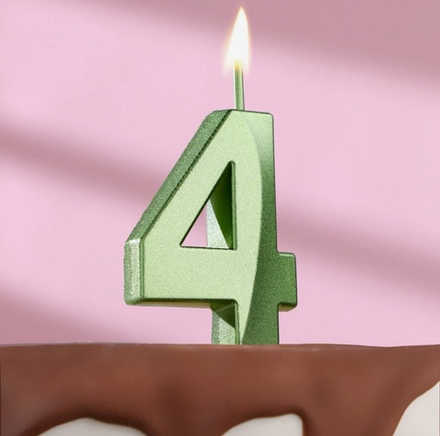 Свеча в торт "Грань", цифра "4",зеленая