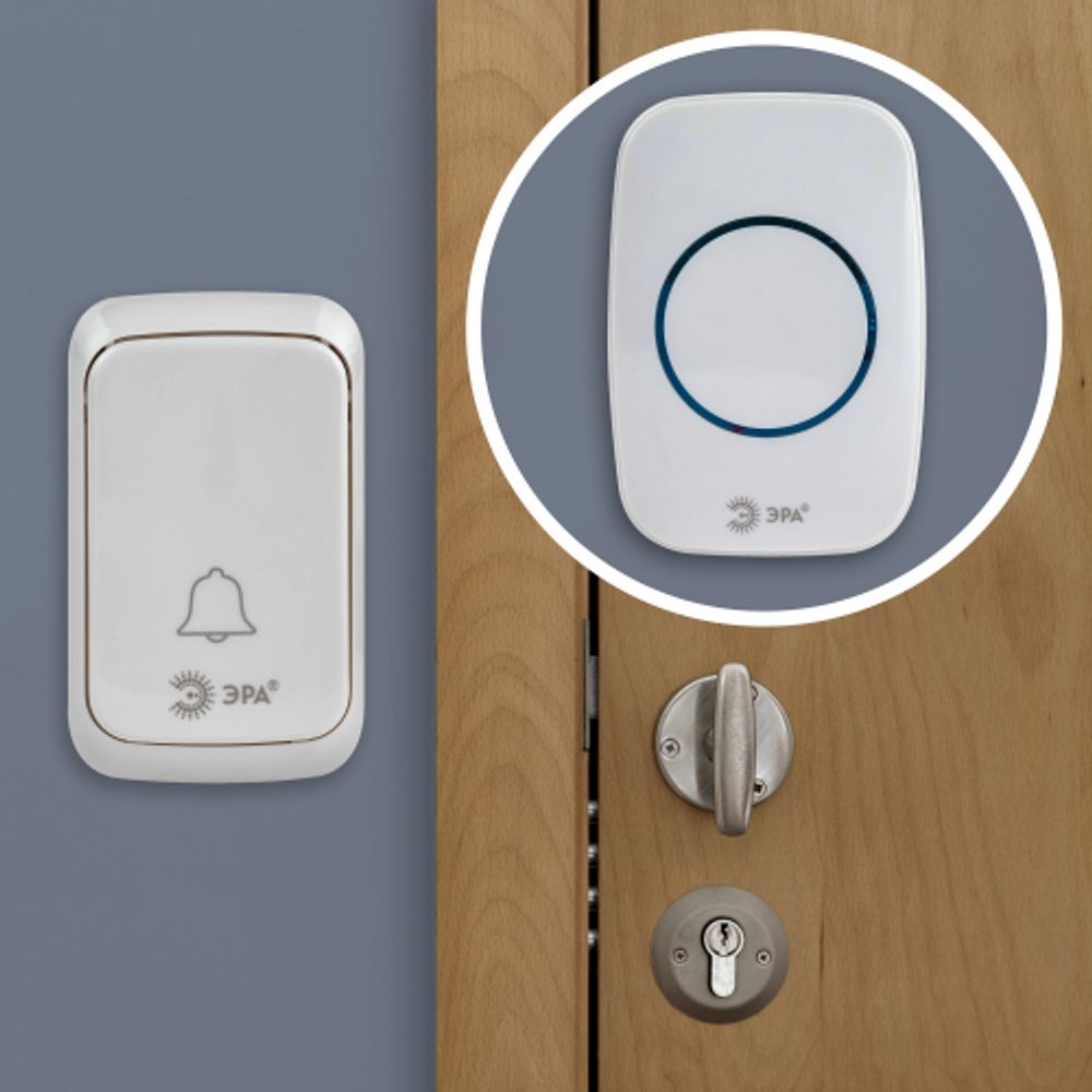 Звонок дверной ЭРА C89 беспроводной белый 38 мелодий | Электрозвонки беспроводные