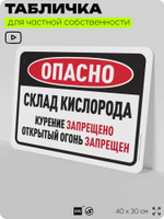 Табличка для частной территории "Опасно, склад кислорода", на дом, для участка, организаций и частных территорий, предупреждающая, 40х30 см, Silver Plane x Айдентика Технолоджи