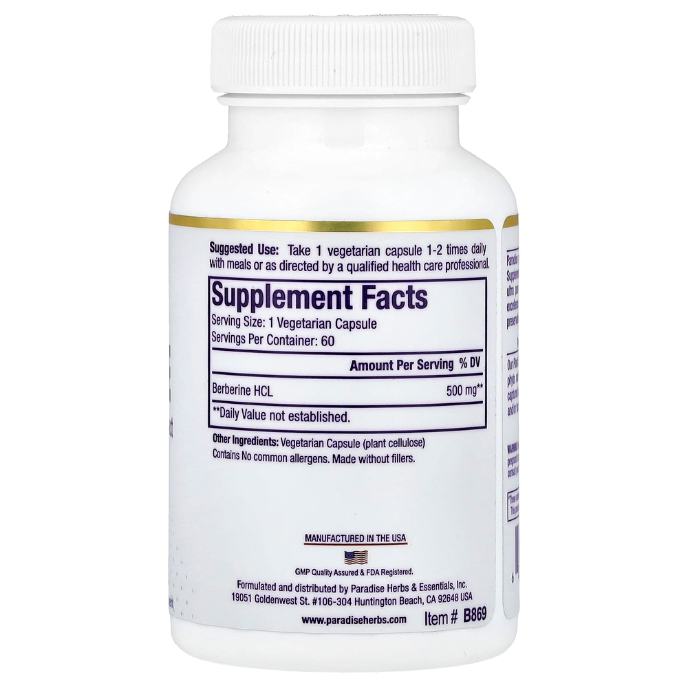 Paradise Herbs, берберин, 500 мг, 60 вегетарианских капсул