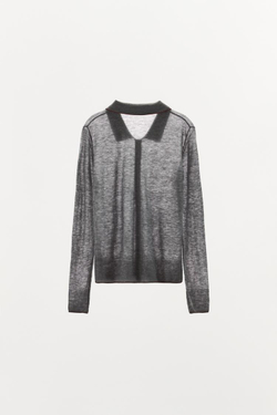 ZARА КАРДИГАН-ПОЛО ИЗ 100% ШЕРСТИ, СЕРЫЙ