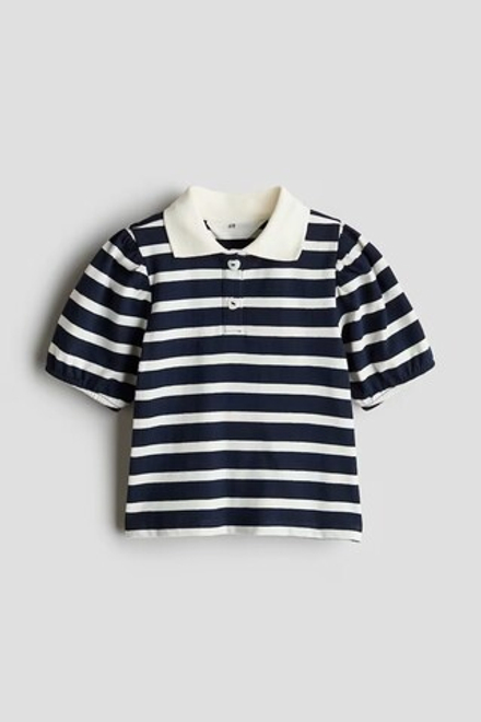 H&M Футболка-поло с объёмными рукавами, темно-синий