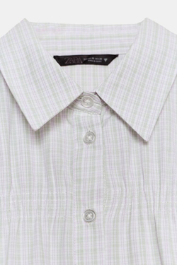 ZARA РУБАШКА ИЗ ПОПЛИНА В КЛЕТКУ, ЗЕЛЕНЫЙ/ЭКРЮ