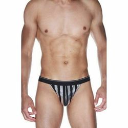 Мужские трусы тонги в черно-серебристую полоску La Blinque LB15536