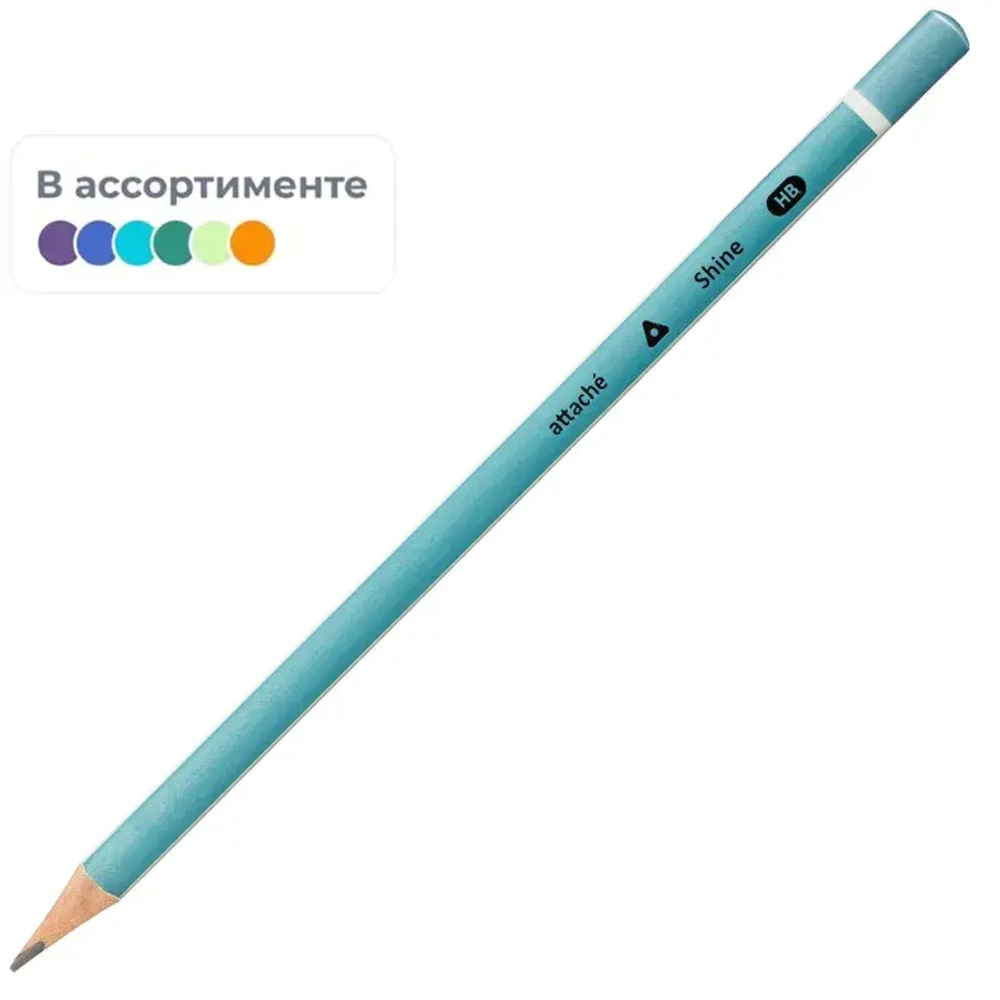Карандаш чернографитный Attache Shine, трехгранный, б/ласт, ассорти