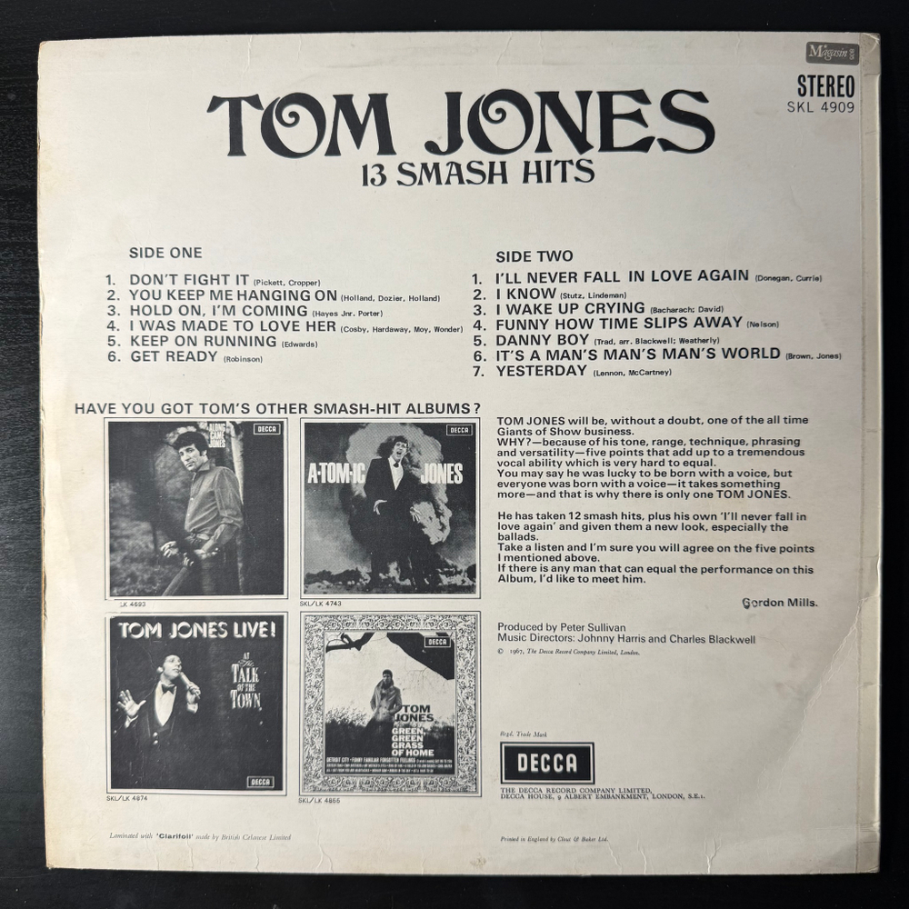 Tom Jones - 13 Smash Hits (Англия 1967г.)
