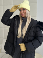 Пуховик Fresh миди с кулиской черный