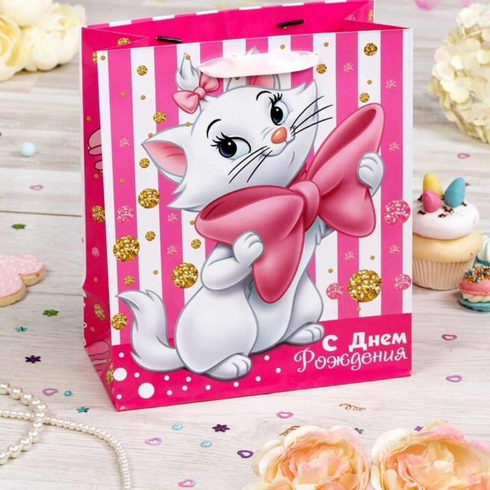 Пакет ламинат вертикальный "С Днем рождения", Коты аристократы, 31х40х11 см.