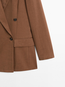 Massimo Dutti Двубортный пиджак из смесового льна, коньячный