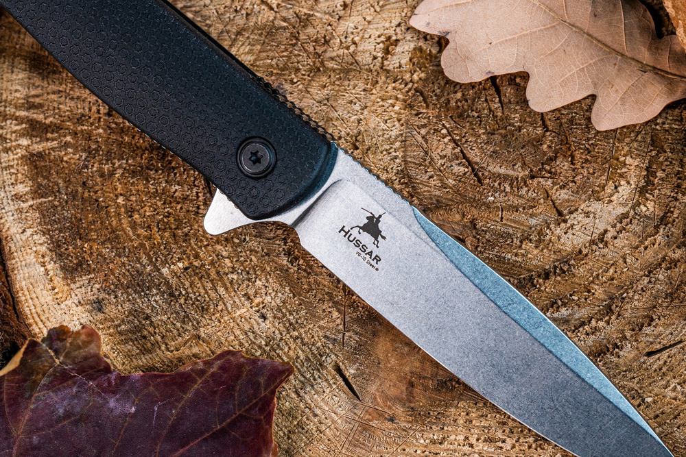 Нож складной Kizlyar Supreme HUSSAR VG-10 (Cryo) SW G10-BH (Stonewash, G10 Black Handle)