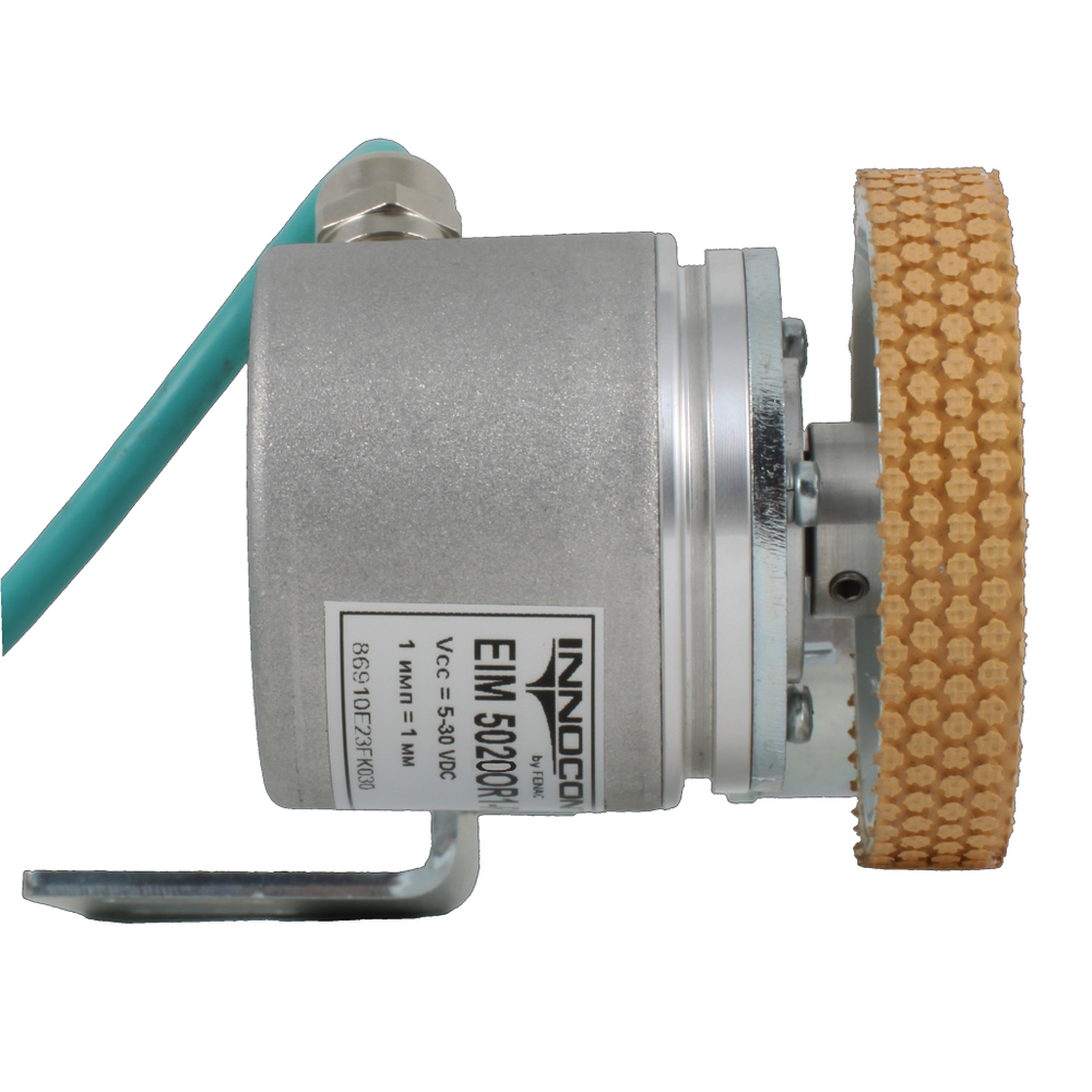 Инкрементальный энкодер INNOCONT D=50мм с мерным колесом L=200мм, контактная поверхность - резина, профиль ребристый, 1имп/1мм, 5…30VDC, выход HTL, IP64, -20…+85°C, радиальный кабель 2м