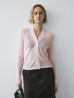 Massimo Dutti Трикотажный кардиган из смесовой шерсти, пастельно-розовый