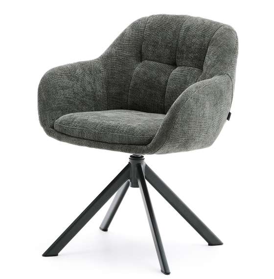 Dorina Вращающееся кресло из зеленого шенилла и стальными зелеными ножками