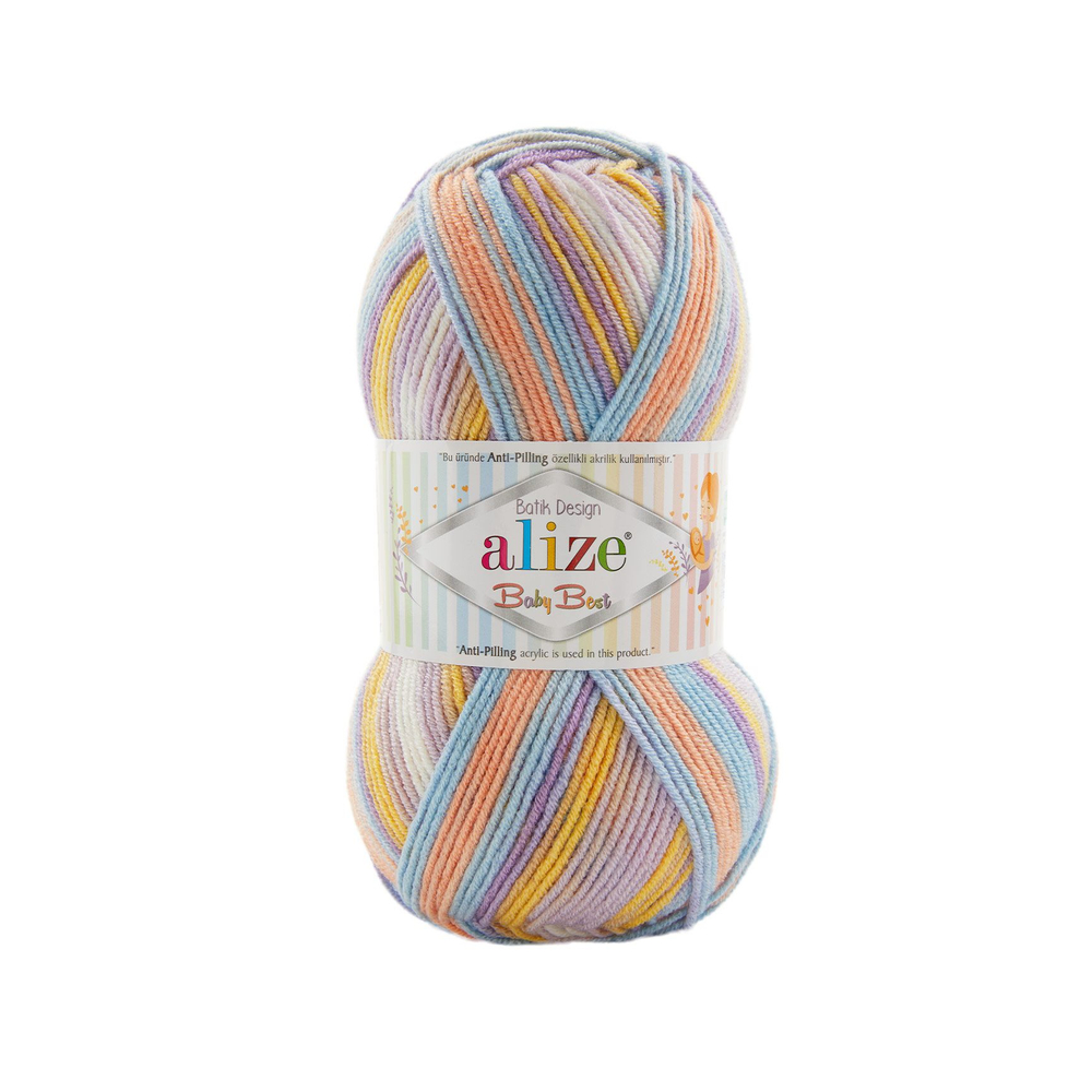 Беби бест батик (Baby best batik) пряжа Alize 10% бамбук 90%акрил 5х100г/240м 8104 желто-оранжево-сиренево-голубой