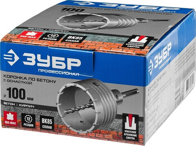 ЗУБР 100 мм, SDS - Plus, 12Т, коронка по бетону с державкой, Профессионал (2918-100)