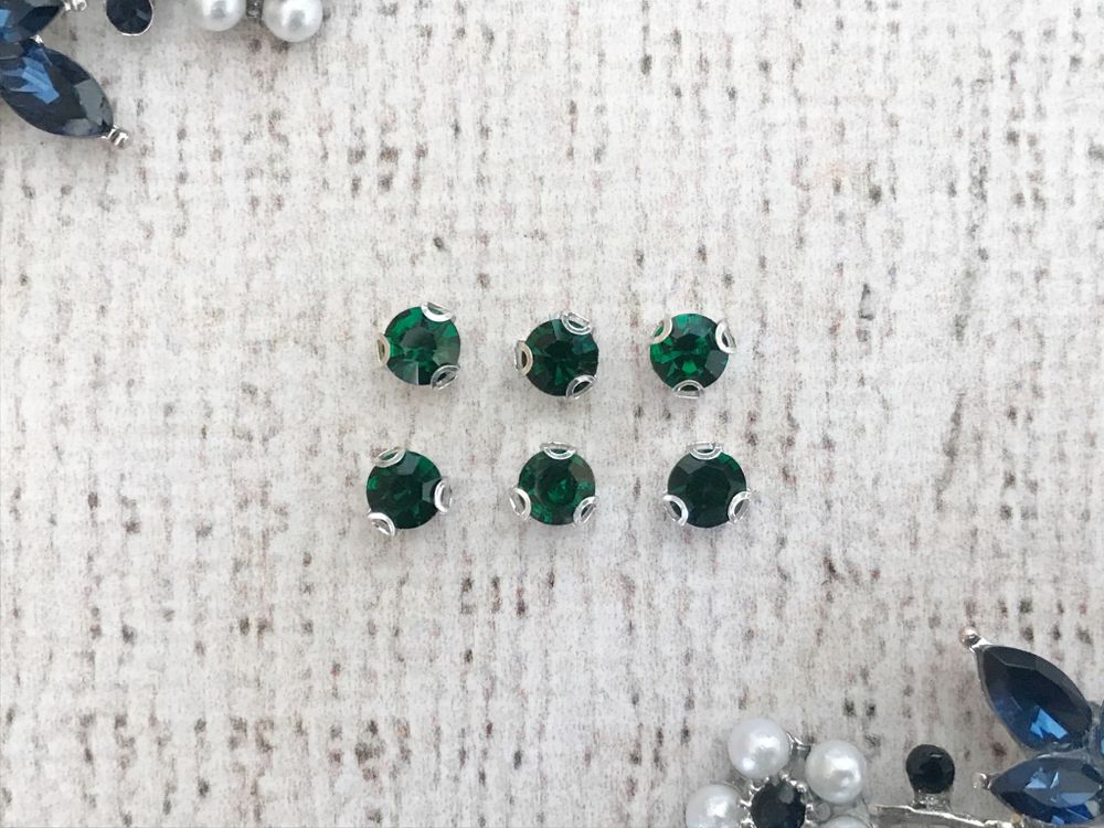 Стразы пришивные стекло в оправе, d 6 мм, зелёный