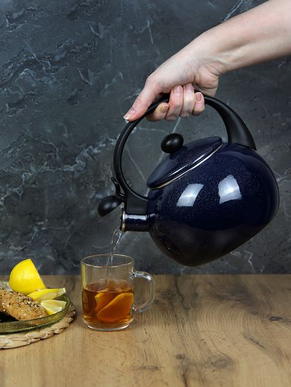 Чайник 2,2 л. эмалированный со свистком Kamille KM 1038B с черной бакелитовой ручкой