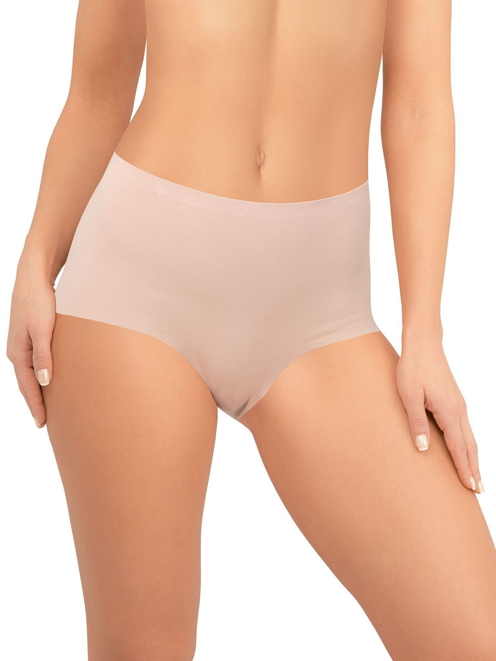 Высокие бесшовные трусики-слипы без рисунка (Размер: XL) (Цвет: бежевый)
