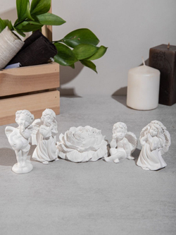 Набор статуэток ангелочки 4 штуки и аромакамень Пион