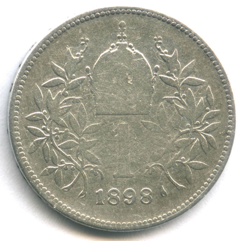 1 крона 1898. Австро-Венгрия Серебро F+