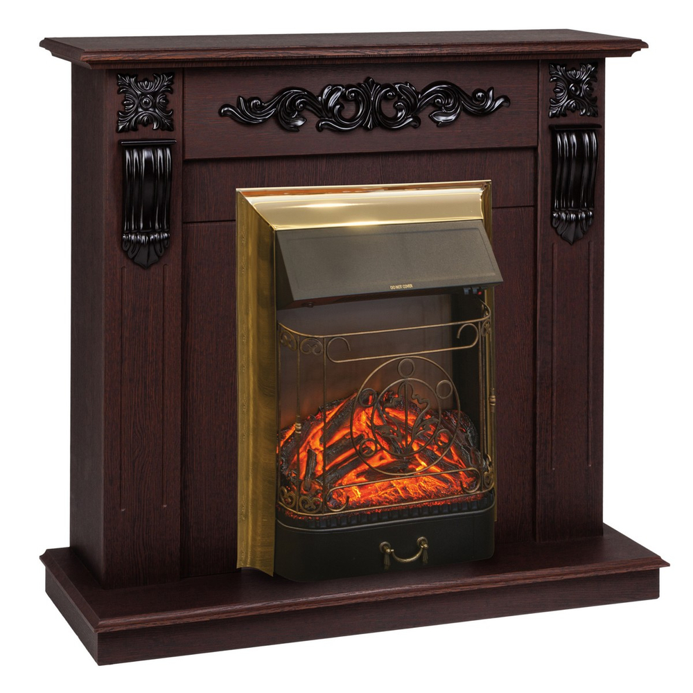 Электрокамин RealFlame Dominica DN орех с очагом Majestic Lux Brass