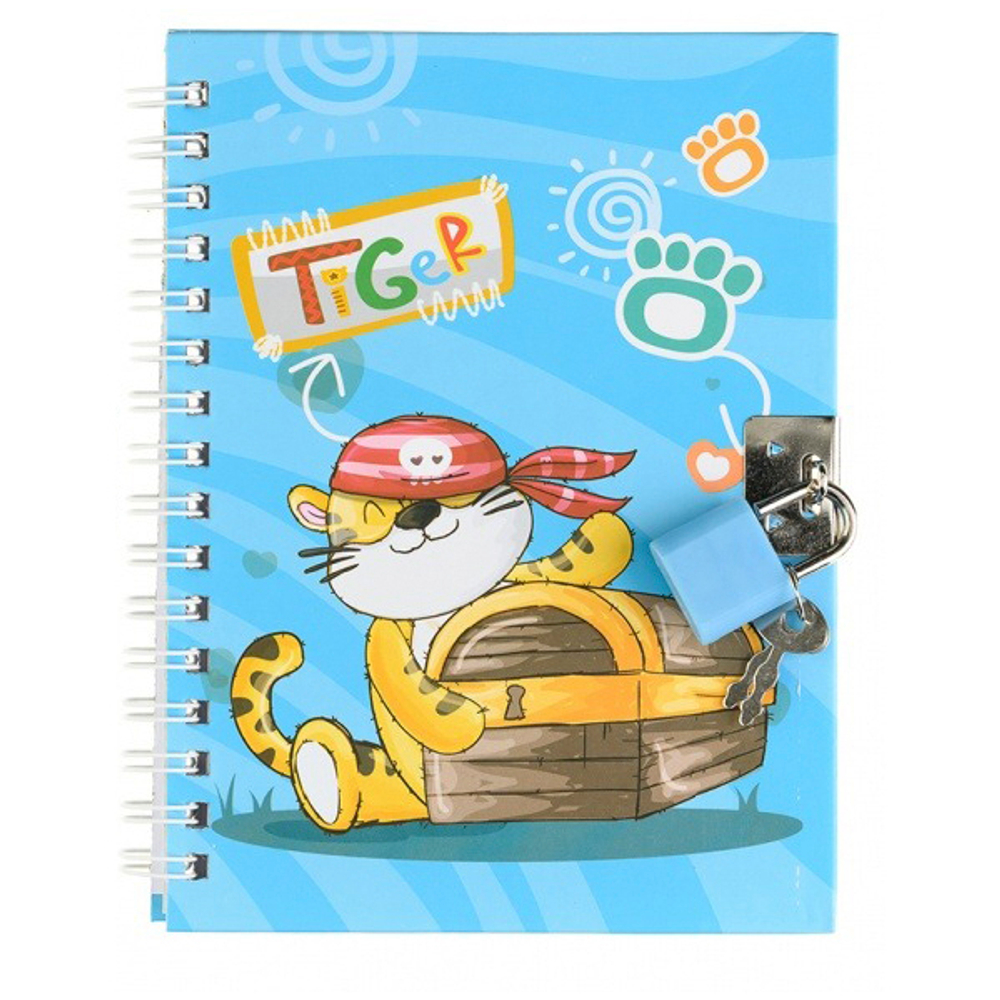 Блокнот детский Basir на замке, формат А6, серия "Тигры", переплет 7БЦ, 15*11 см, 48 листов, 4 цвета ассорти
