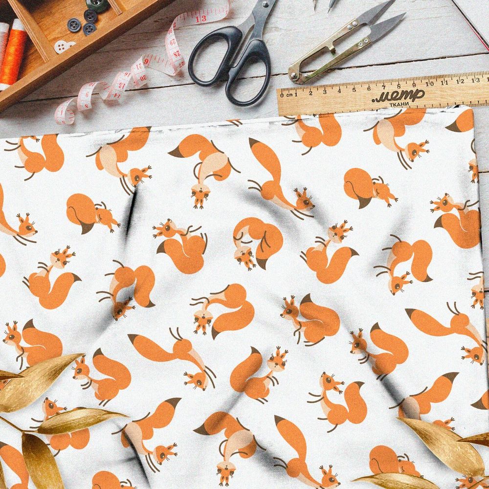 Ткань лен игривые лисята