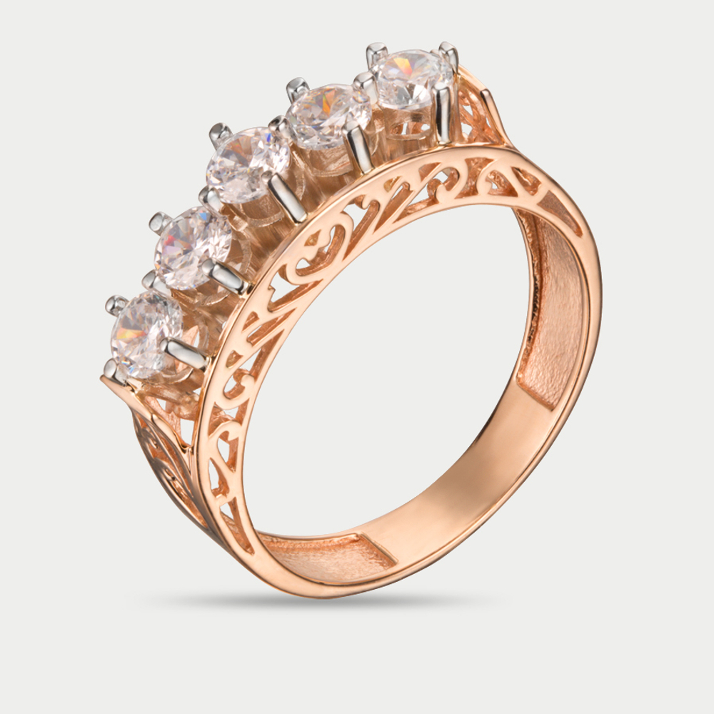 Кольцо женское из розового золота 585 пробы с фианитами (арт. К-205)