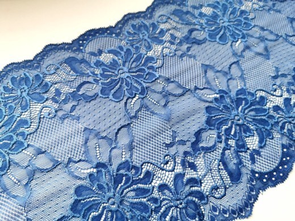 Эластичное кружево, ОПТ, синий, 22 см (Артикул: EK-1030), м