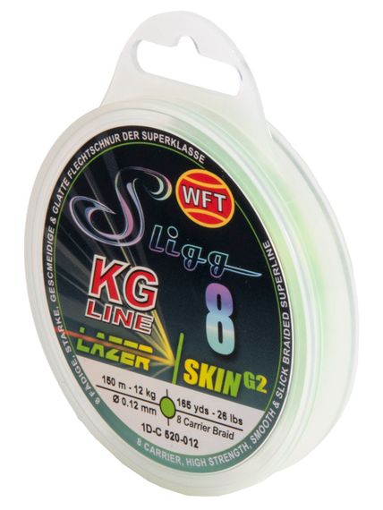 Леска плетёная WFT KG SLIGG LAZER SKIN G2 x8 Chartreuse 150 м, 0,12 мм
