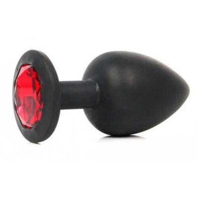 Анальная втулка черная с кристаллом Small красный 7 см