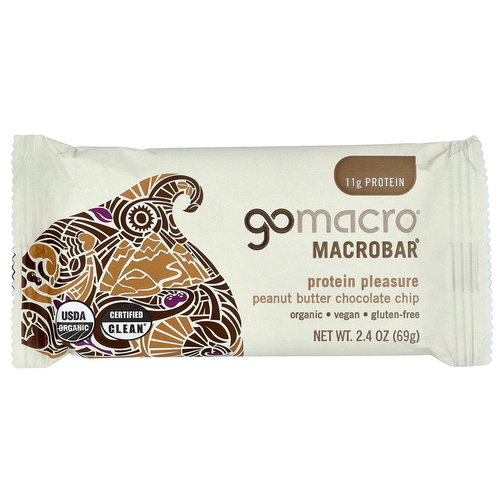 GoMacro, MacroBar®, протеиновое наслаждение, арахисовая паста и шоколадная крошка, 4 батончика по 69 г (2,4 унции)