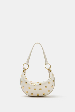ZARA СУМКА С ЗАКЛЕПКАМИ, БЕЛЫЙ