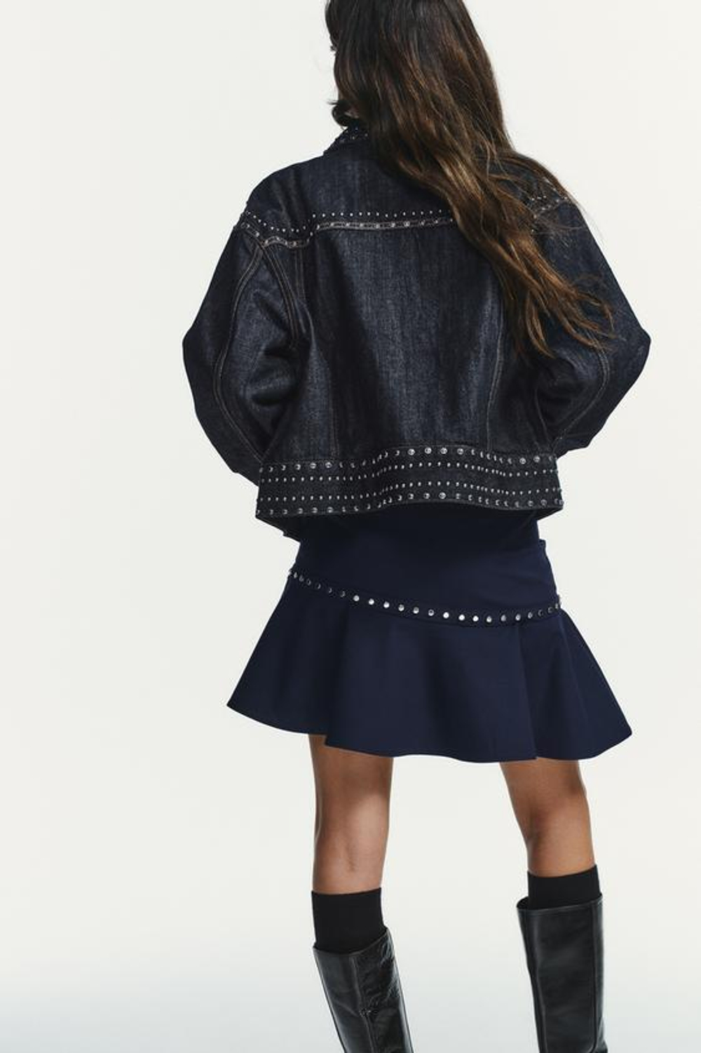 ZARA ЮБКА АСИММЕТРИЧНОГО КРОЯ С ВОЛАНАМИ И ЗАКЛЕПКАМИ, МОРСКОЙ СИНИЙ