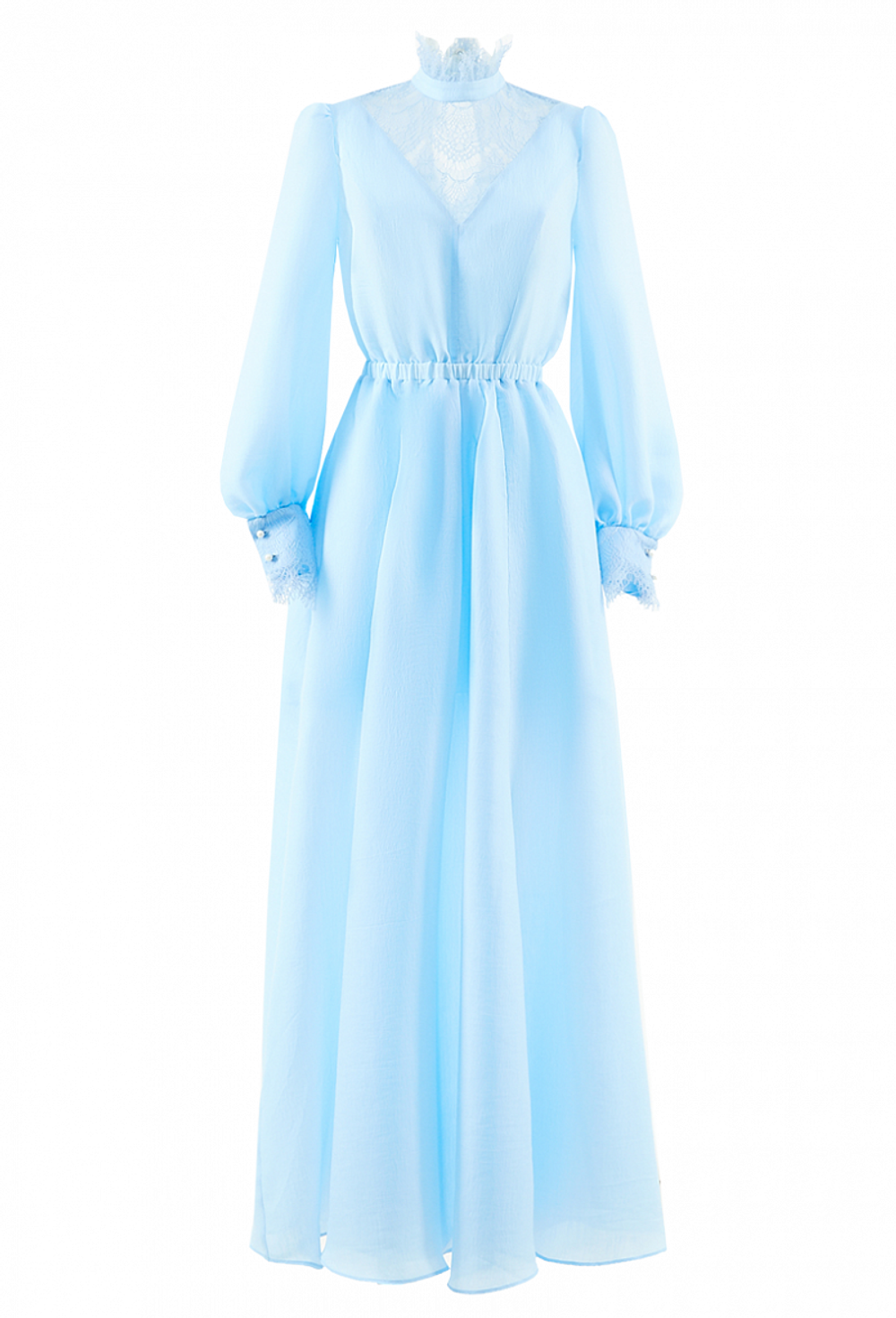 Длинное платье со вставкой кружево голубое 34-01-20 SS