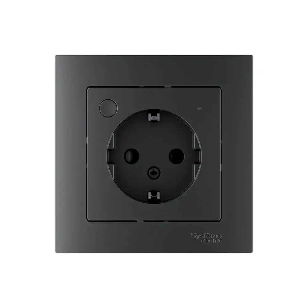 ATLASDESIGN SMART РОЗЕТКА с заземл., со шт., Zigbee, L+N, 16А, мех., КАРБОН