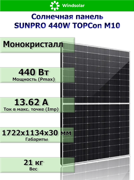 Солнечная панель SUNPRO 440W MONO TOPCon М10 (440Вт)