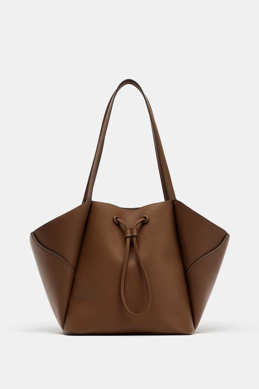 ZARA БОЛЬШАЯ СУМКА-ШОПЕР С ДЕТАЛЯМИ, ТЕМНЫЙ РЫЖЕВАТО-КОРИЧНЕВЫЙ