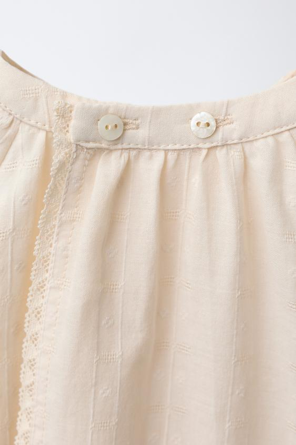 ZARA БЛУЗА С ВЫШИВКОЙ И КРУЖЕВОМ, ЭКРЮ