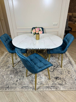 Круглый раздвижной стол "Лофт", белый каспий и стулья "Бостон" синий