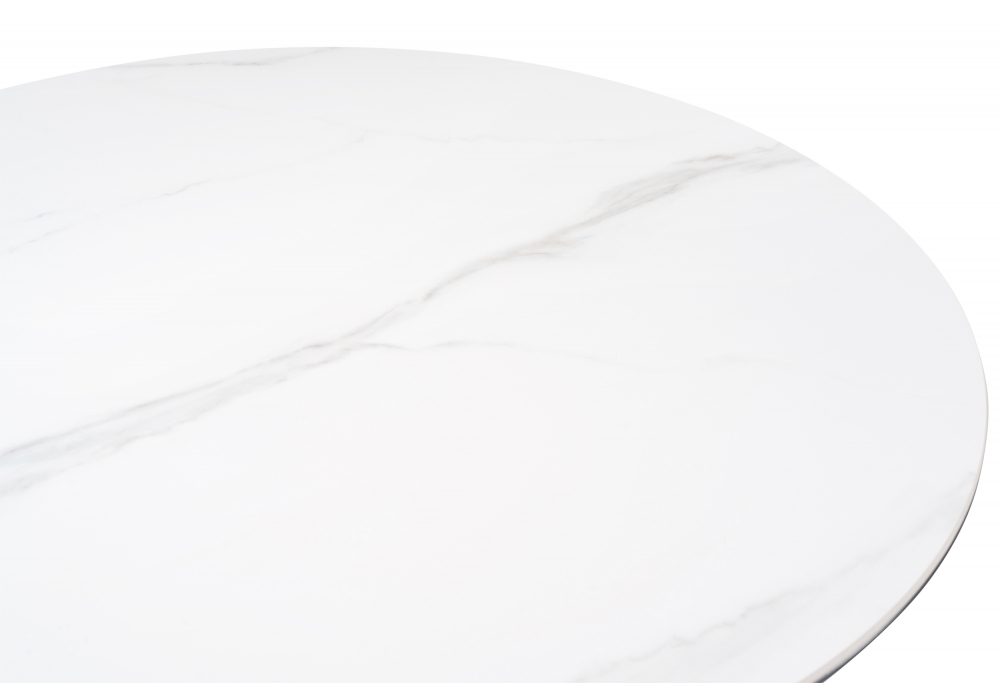 Керамический стол Woodville Кэмерон 90х90х75 белый мрамор snow white, черный, ножки черные